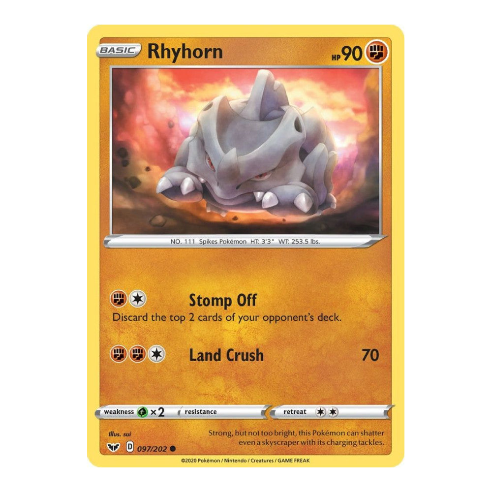 SWSH01: Sword & Shield Base Set (SWSH01) - Rhyhorn (097) (#097/202) (Near Mint)
