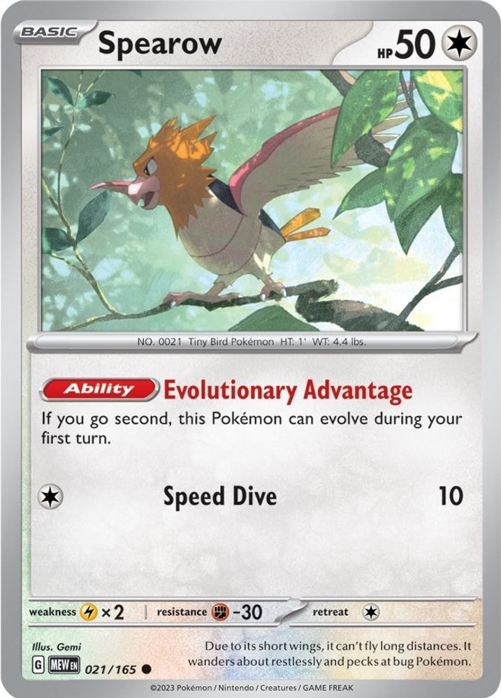 SV: Scarlet & Violet 151 (MEW) - Spearow (#021/165, Common) ()
