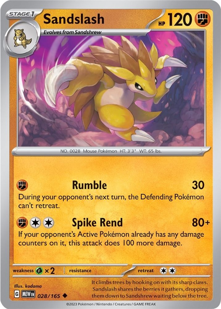 SV: Scarlet & Violet 151 (MEW) - Sandslash (#028/165, Uncommon) ()