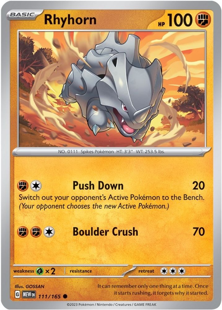 SV: Scarlet & Violet 151 (MEW) - Rhyhorn (#111/165, Common) ()