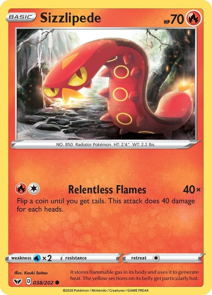 SWSH01: Sword & Shield Base Set (SWSH01) - Sizzlipede (038) (#038/202, Common) ()