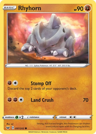 SWSH01: Sword & Shield Base Set (SWSH01) - Rhyhorn (097) (#097/202, Common) ()