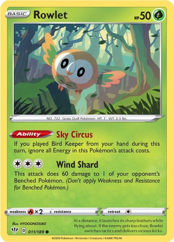 SWSH03: Darkness Ablaze (SWSH03) - Rowlet (#011/189, Common) ()
