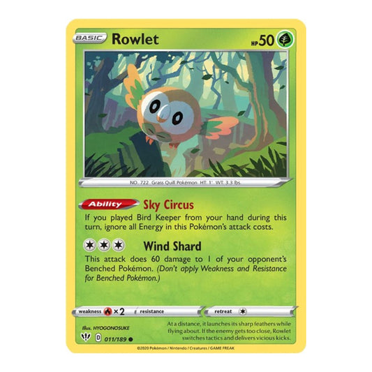 SWSH03: Darkness Ablaze (SWSH03) - Rowlet (#011/189) (Near Mint)