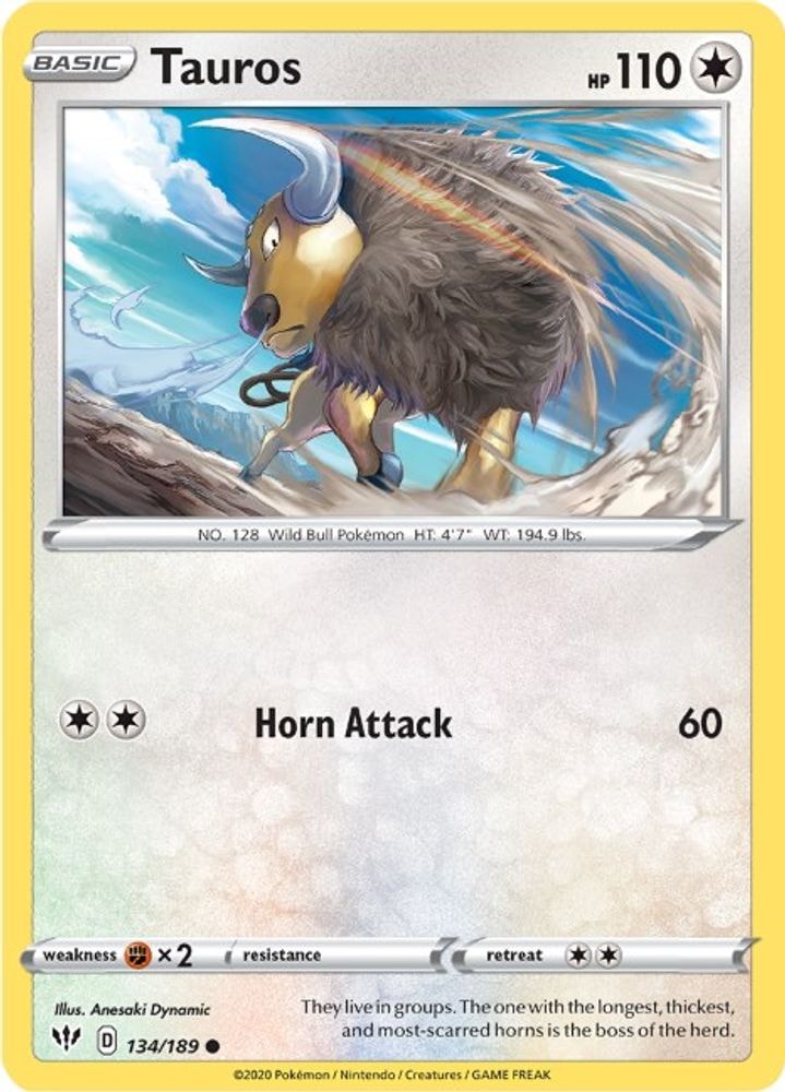 SWSH03: Darkness Ablaze (SWSH03) - Tauros (#134/189, Common) ()