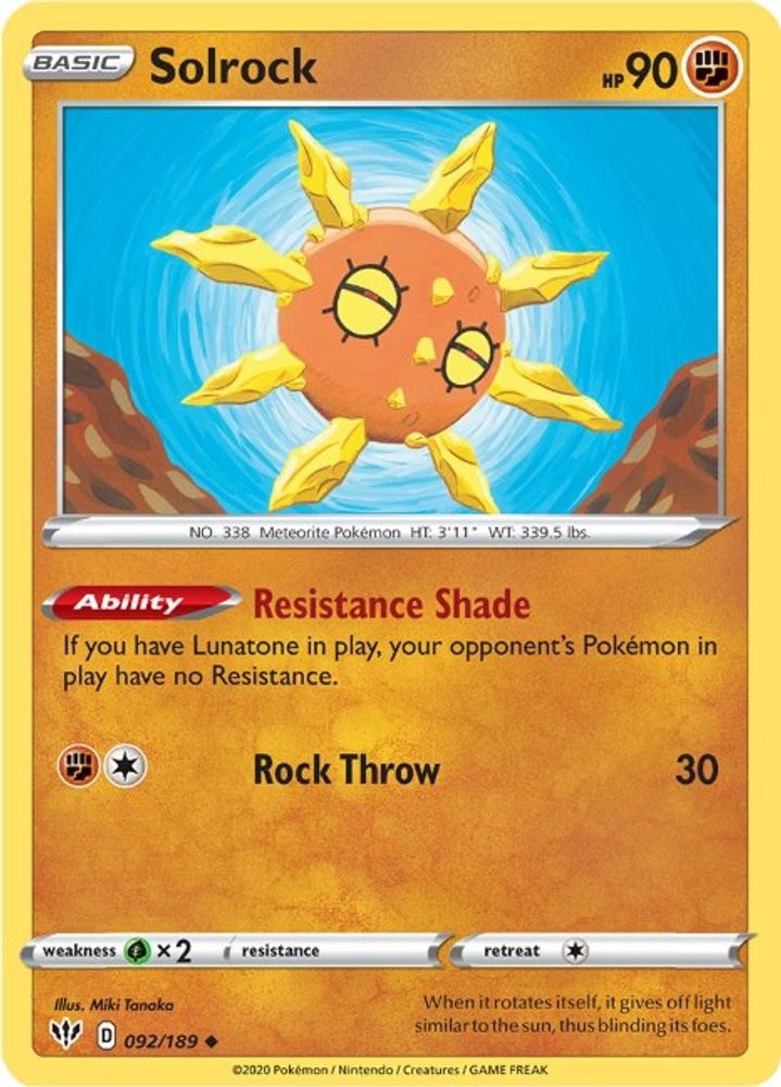 SWSH03: Darkness Ablaze (SWSH03) - Solrock (#092/189, Uncommon) ()