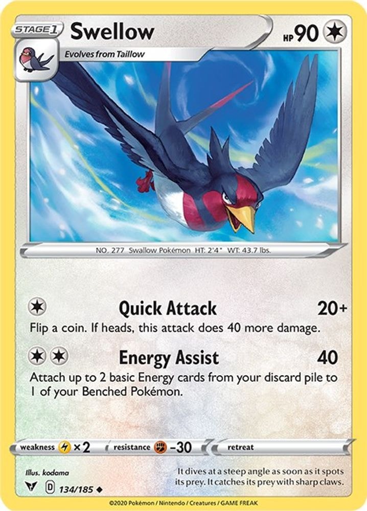 SWSH04: Vivid Voltage (SWSH04) - Swellow (#134/185, Uncommon) ()
