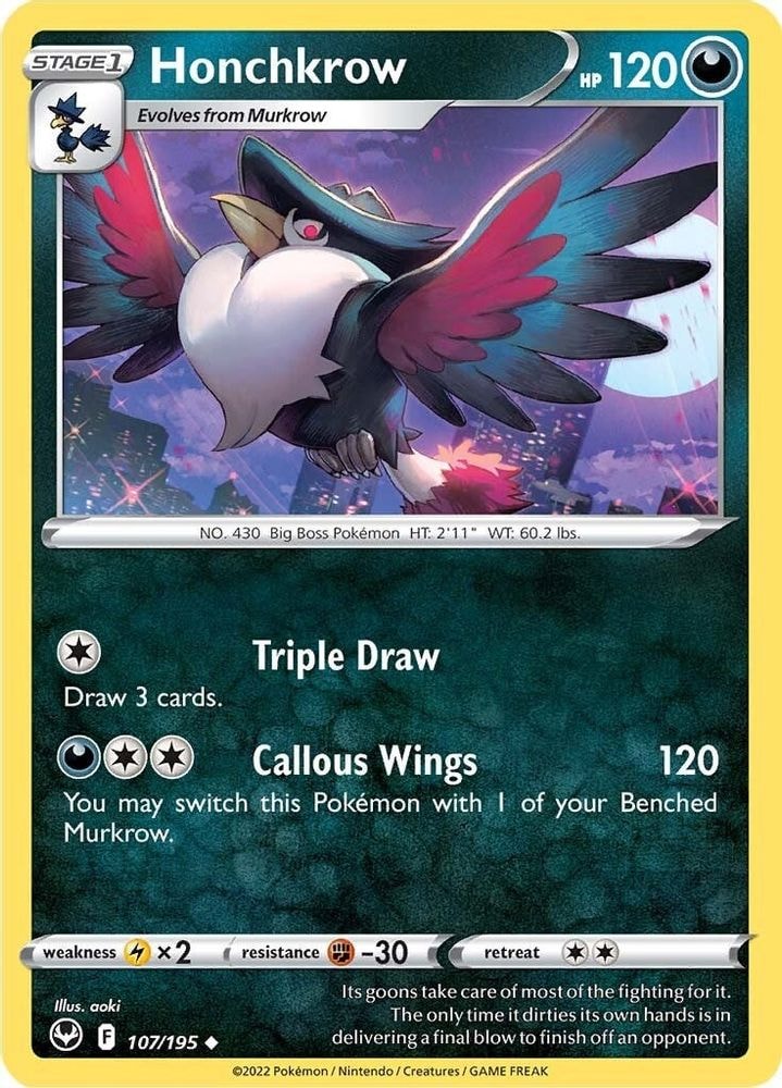 SWSH12: Silver Tempest (SWSH12) - Honchkrow (#107/195, Uncommon) ()