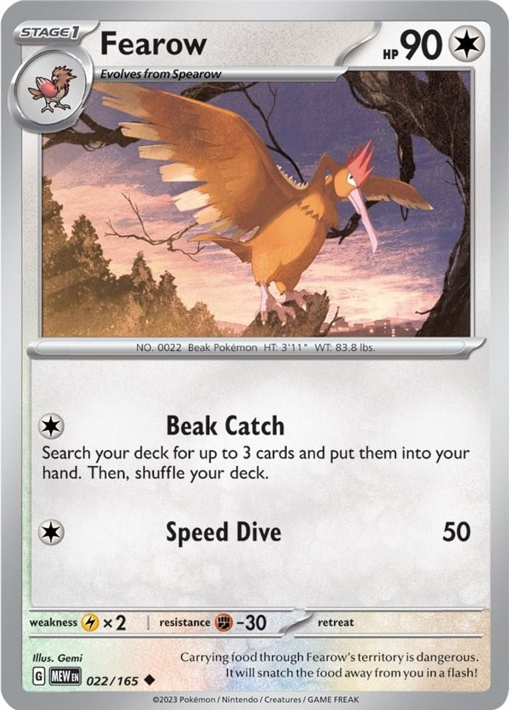 SV: Scarlet & Violet 151 (MEW) - Fearow (#022/165, Uncommon) ()