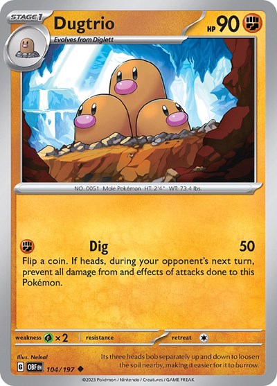 SV03: Obsidian Flames (OBF) - Dugtrio (#104/197, Uncommon) ()
