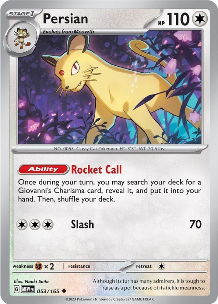 SV: Scarlet & Violet 151 (MEW) - Persian (#053/165, Uncommon) ()