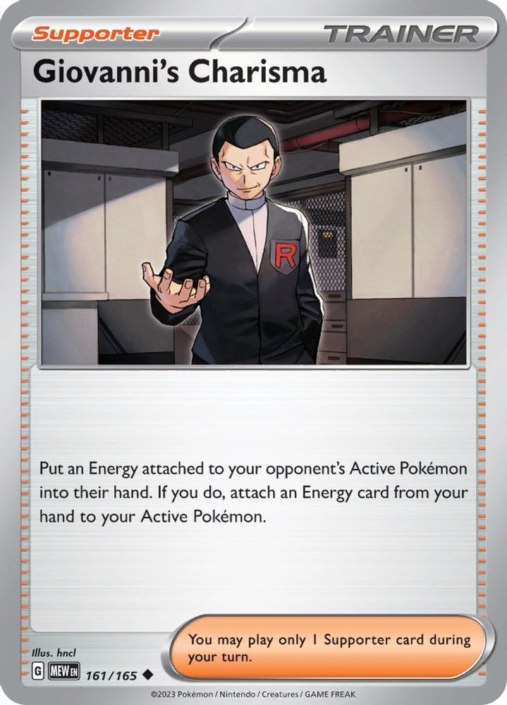 SV: Scarlet & Violet 151 (MEW) - Giovanni's Charisma - 161/165 (#161/165, Uncommon) ()