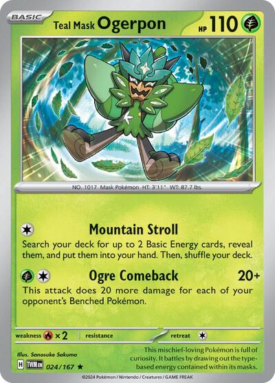 SV06: Twilight Masquerade (TWM) - Teal Mask Ogerpon (#024/167, Rare) ()