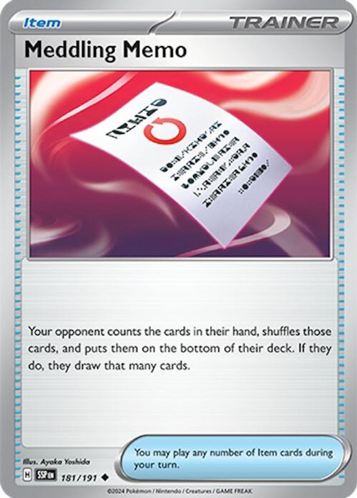 SV08: Surging Sparks (SSP) - Meddling Memo (#181/191, Uncommon) ()