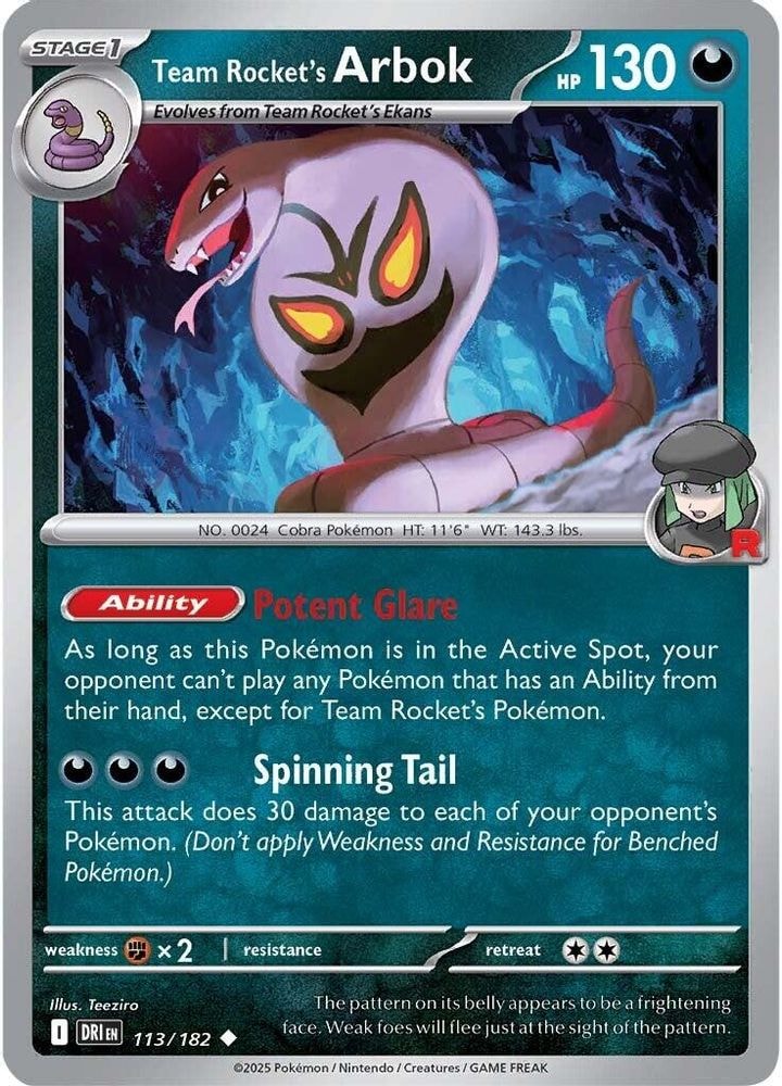 SV10: Destined Rivals (DRI) - Team Rocket's Arbok (#113/182, Uncommon) ()