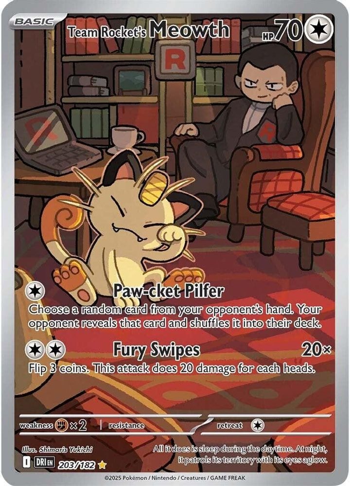 SV10: Destined Rivals (DRI) - Team Rocket's Meowth - 203/182 (#203/182, Illustration Rare) ()