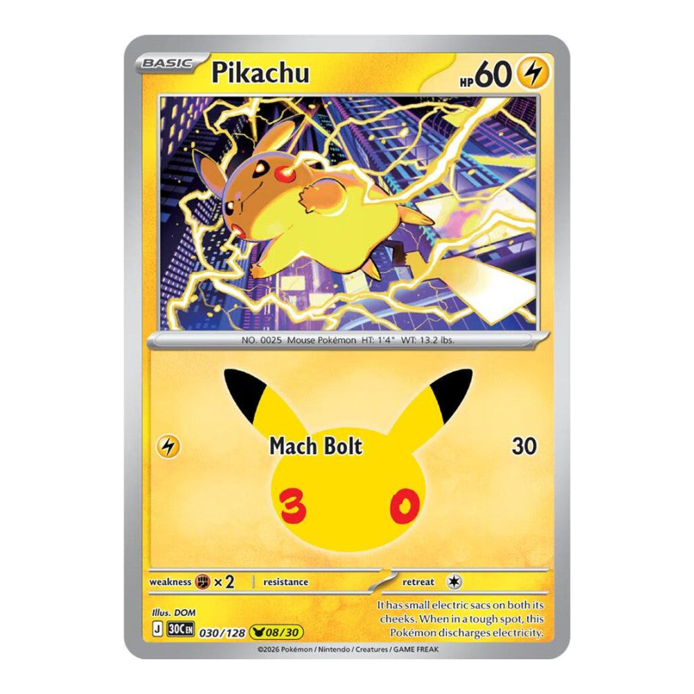 ME: 30th Celebration (30C) - Pikachu - 030/128 (#030/128) (Near Mint)