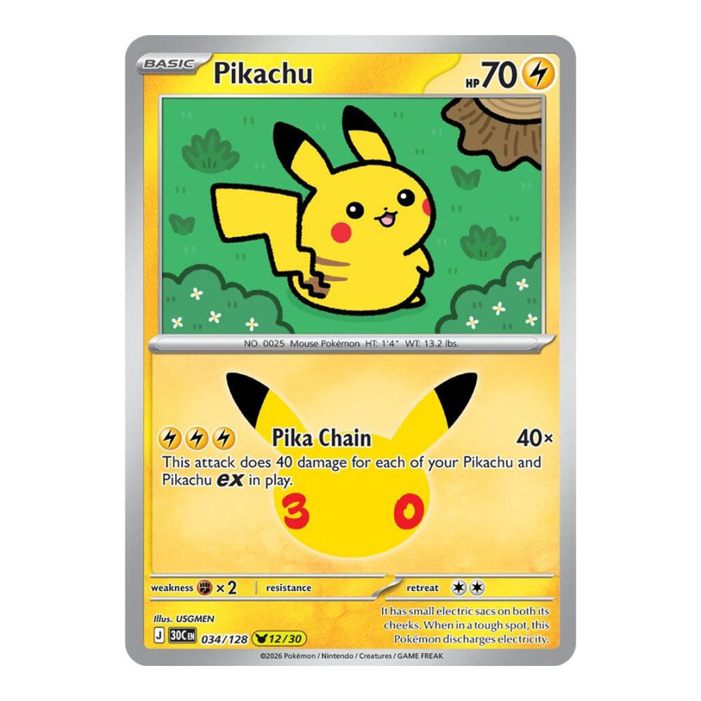 ME: 30th Celebration (30C) - Pikachu - 034/128 (#034/128) (Near Mint)